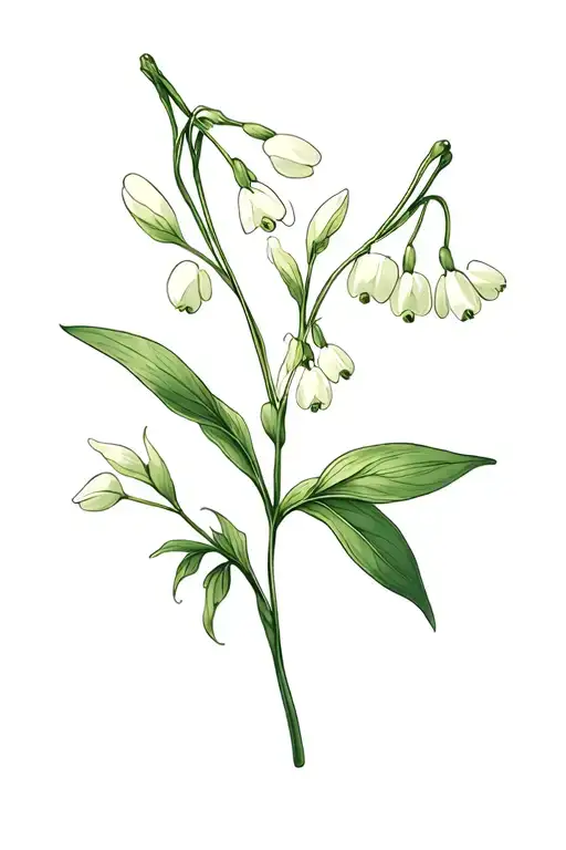 fine line simple violet, primrose and lily of the valley tattoo design idea