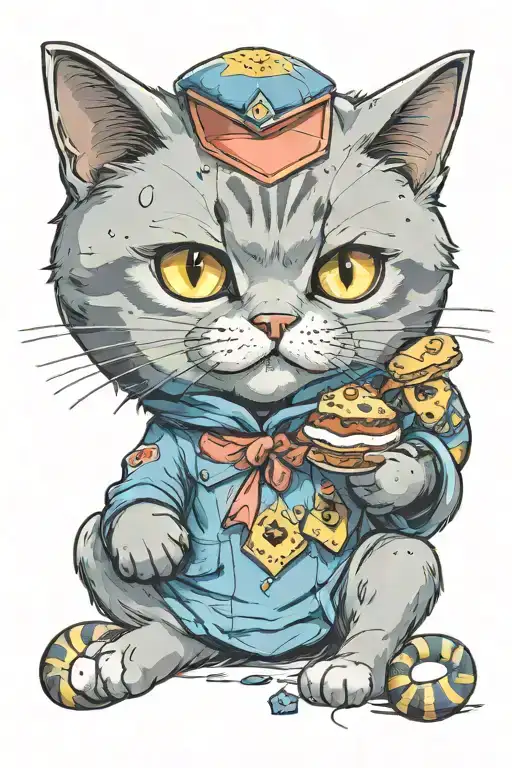 Cute British Shorthair Short footed Blue Cat, McDonald's Burger, Miami Gloves in CSGO, Diamond, Sun tattoo design idea
