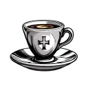 espresso cup and saucer with cross on the front view tattoo design idea