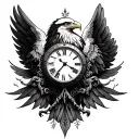 clock surrounding eagle wings tattoo design idea