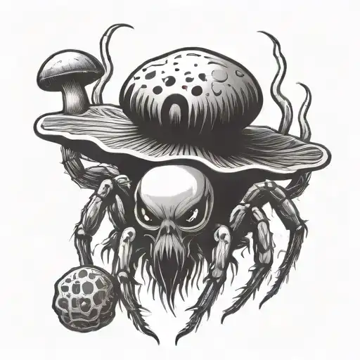 A spider with fangs with a torso of a mushroom shape with fangs tattoo design idea