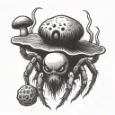 A spider with fangs with a torso of a mushroom shape with fangs tattoo design idea