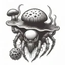 A spider with fangs with a torso of a mushroom shape with fangs tattoo design idea