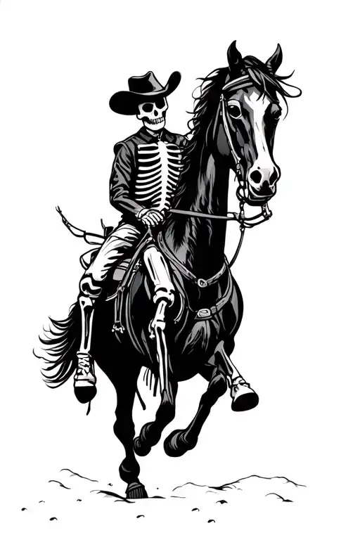 a skeleton cowboy riding a black horse tattoo design idea