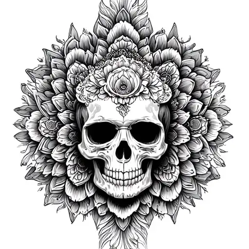 mandala and skull surrounded tattoo design idea