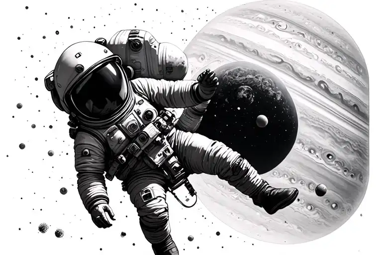 astronaut floating on jupiter tattoo design idea