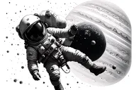 astronaut floating on jupiter tattoo design idea