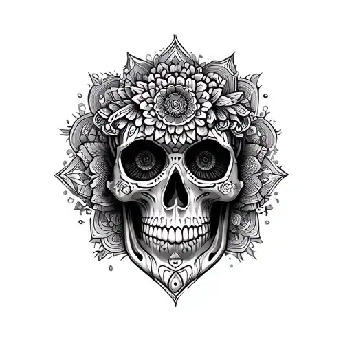 Mandala tattoo face man half skull tattoo design idea