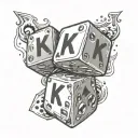 four dice with Letters saying "Risk" but "S" and "K" are a bit turned and have "C" and H" on the other sides "Rich" tattoo design idea
