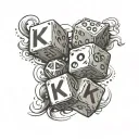four dice with Letters saying "Risk" but "S" and "K" are a bit turned and have "C" and H" on the other sides "Rich" tattoo design idea