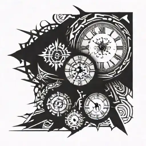 clock with cracks tattoo design idea