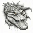 A crocodile that will be as if sewn into the skin and at the end of the design the thread will stick out with the needle tattoo design idea