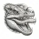 A crocodile that will be as if sewn into the skin and at the end of the design the thread will stick out with the needle tattoo design idea