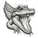 A crocodile that will be as if sewn into the skin and at the end of the design the thread will stick out with the needle tattoo design idea