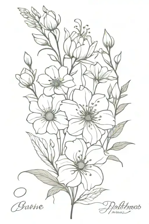 birthflowers bouquet June, march, november tattoo design idea