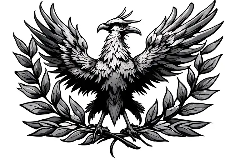 phoenix below laurel wreath tattoo design idea