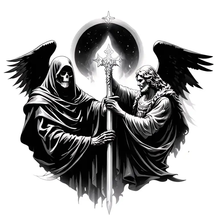 grim reaper vs st michael the archangel tattoo design idea