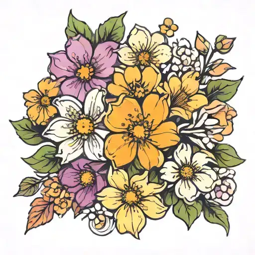 violet flower daffodil cherry blossom daisy rose honey suckle poppy marigolds  tattoo design idea