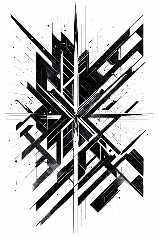 cyber sigilism, abstract blackwork, geometric glyphs, futuristic raw bold strokes blackwork tattoo design idea
