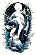 tui and la, two koi fish swimming around each other, ocean and moon spirits tattoo design idea