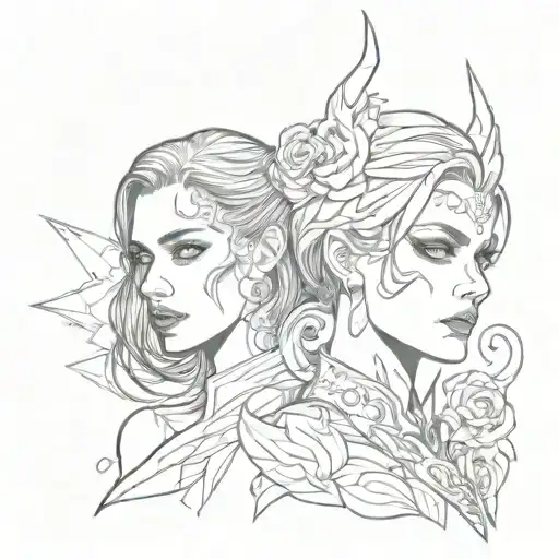 butiful girl two face good vs evil tattoo design idea