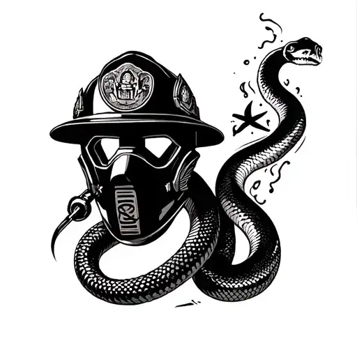 Australian firefighting mask with a snake coming out of the demand valve tattoo design idea