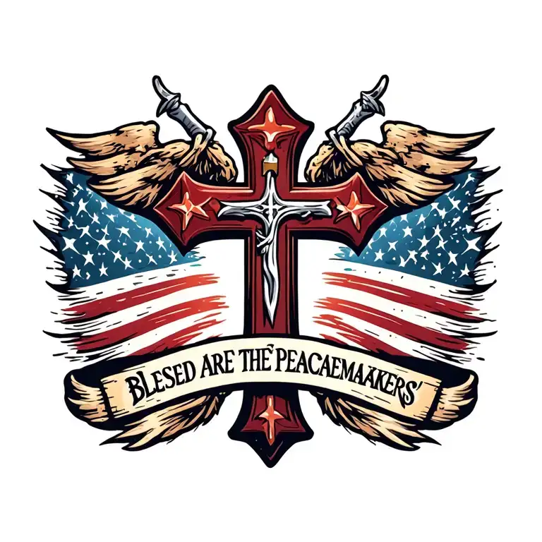 Cross with ""Blessed are the peacemakers" written under it. tattoo design idea