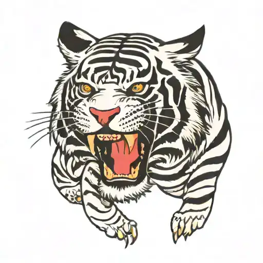 white tiger clawing it's way tattoo design idea