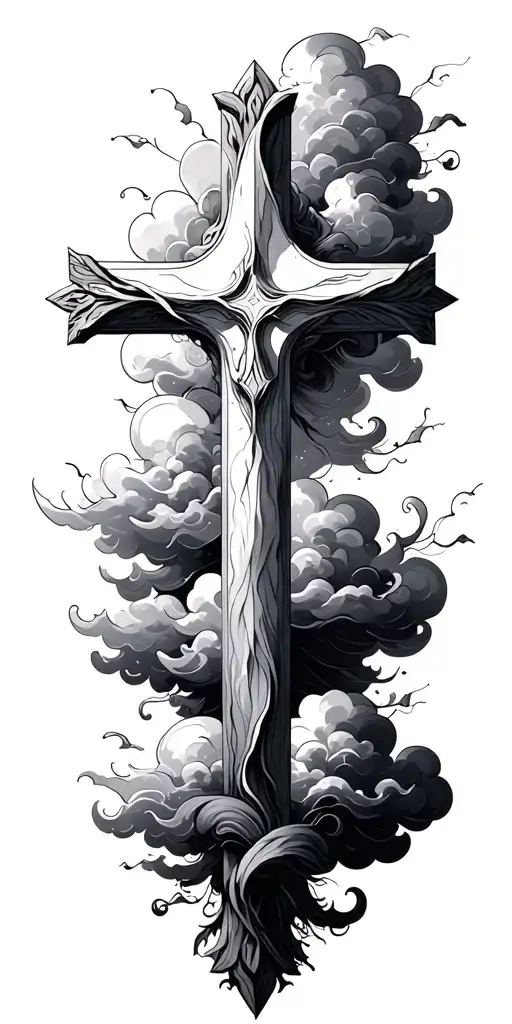 cross with clouds  tattoo design idea