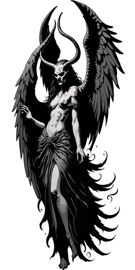 Satan under the Angel Wings tattoo design idea
