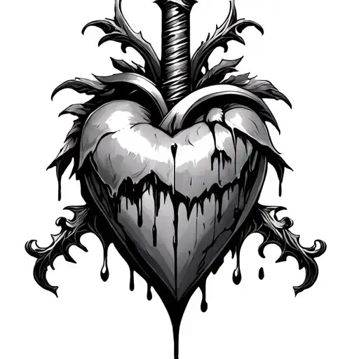 A bleeding heart impaled by a sword tattoo design idea