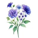 Carnation Larkspur aster and violet flowers intertwined tattoo design idea