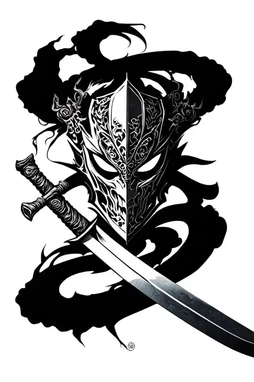 Ghost Of Tsushima JinSakai's Mask and sword intertwined tattoo design idea