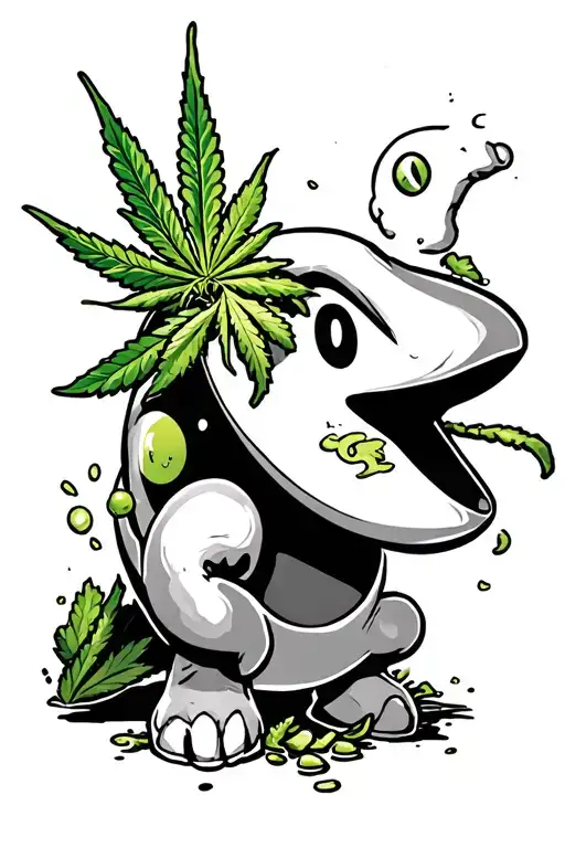 pacman eating weed tattoo design idea