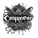 "Conqueror " loss, deception, confusion, loneliness, scripture for faith tattoo design idea