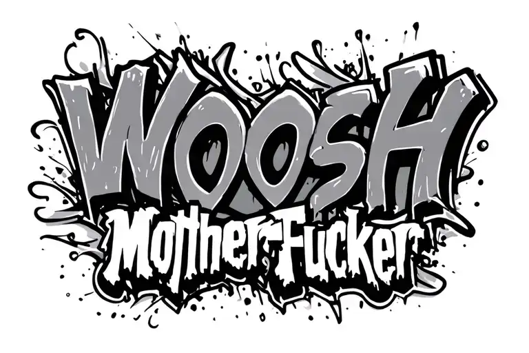 "Woosh MotherFucker" graffiti style font tattoo design idea