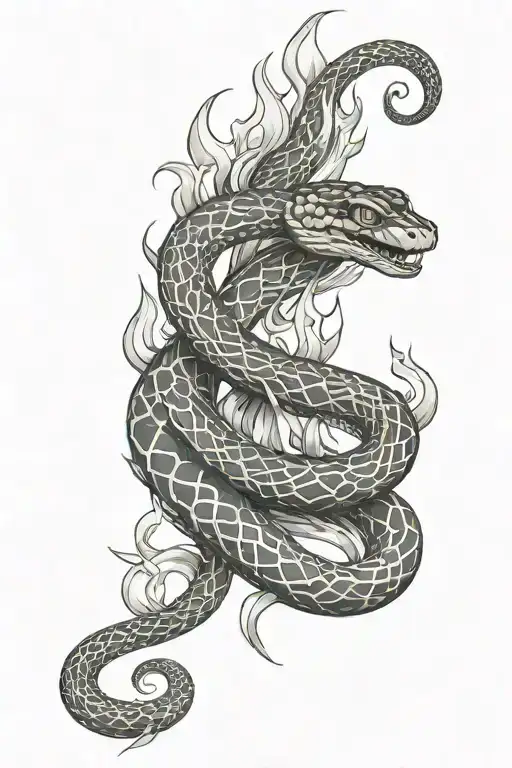 snake and flames in the the back  tattoo design idea