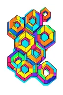 hollow interlinked hexagons in pride colours tattoo design idea