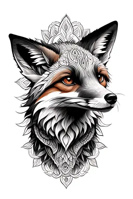fox with a mandala design background tattoo design idea