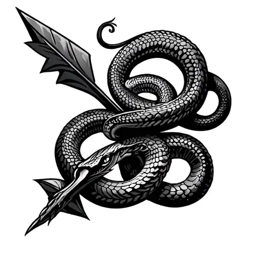 arrowhead with snake coiled tattoo design idea