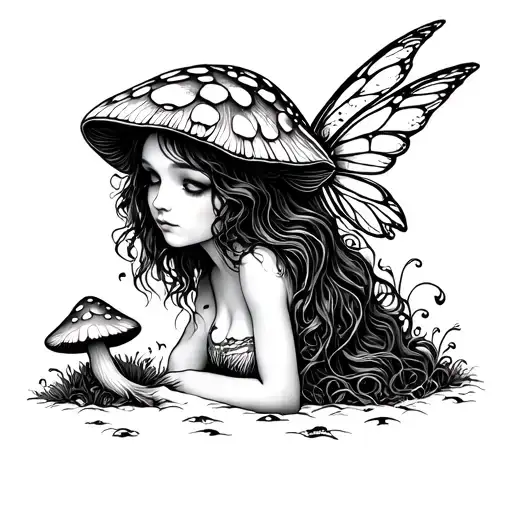 mushroom fairy tattoo design idea
