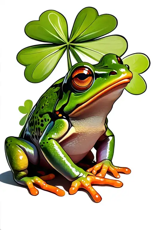 frog and 4 leaf clover tattoo design idea