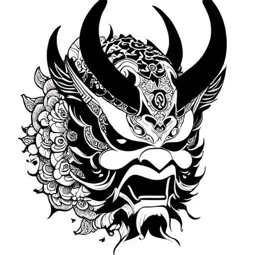 Mandala design with japanese oni mask tattoo design idea