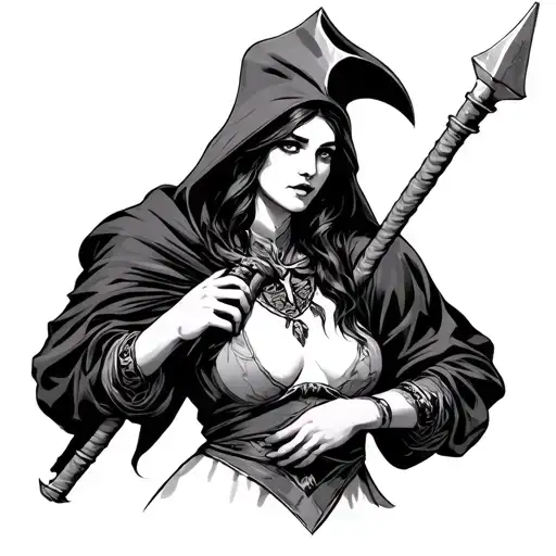 executioner holds a woman tattoo design idea