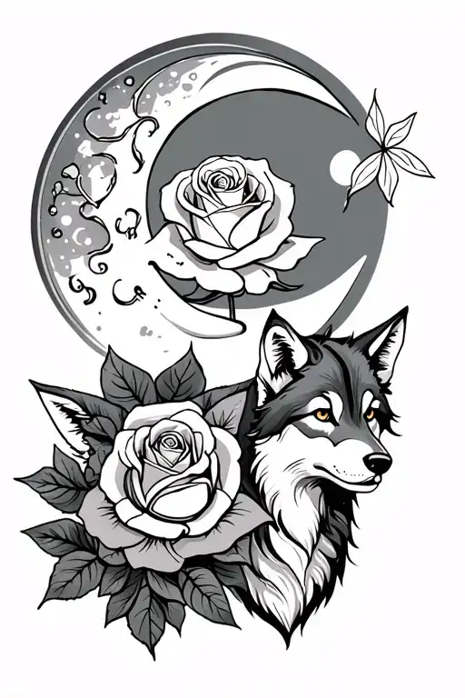 Daughters name is luca. I want a rose a moon and a wolf tattoo design idea
