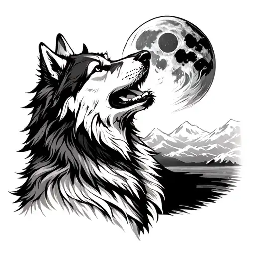 alpha personality like a wolf howling at the moon tattoo design idea
