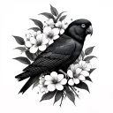 Black Fine Line Floral Bouquet Of australian Flowering Gum and black cockatoo Tattoo tattoo design idea