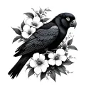 Black Fine Line Floral Bouquet Of australian Flowering Gum and black cockatoo Tattoo tattoo design idea