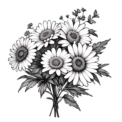 marigold and daisy bouquet tattoo design idea