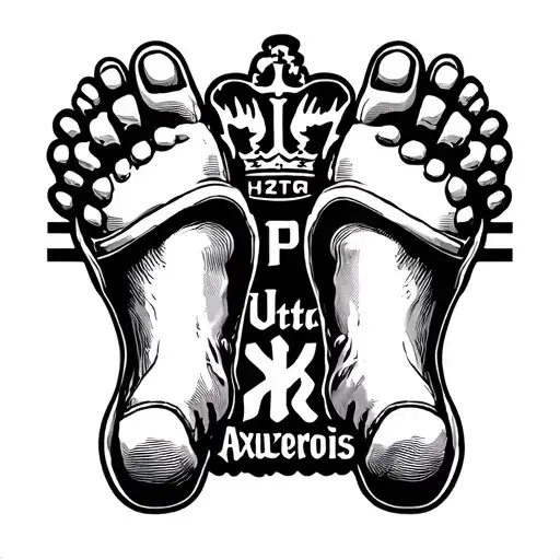 A tattoo design featuring a pair of strong and courageous feet, with the Ultras Auxerrois logo incorporated into the design tattoo design idea